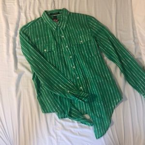 green and white striped button down